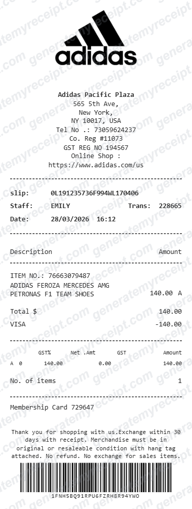 Adidas Receipt preview
