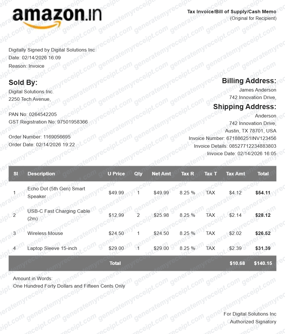 Amazon Receipt preview
