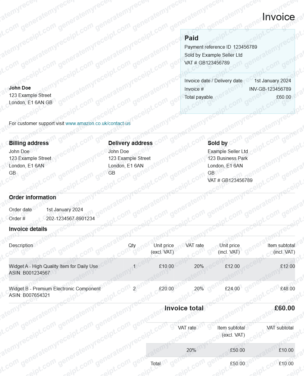 Amazon Receipt (UK/EU Style) preview